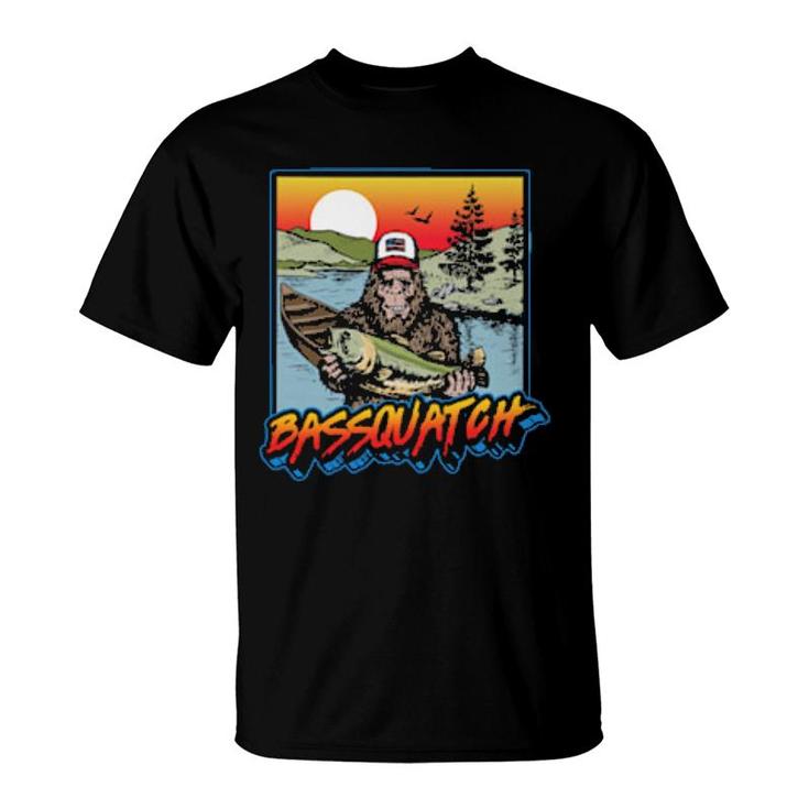 Bassquatch Lustiger Bass Fishing Sasquatch Retro 80Er  T-Shirt