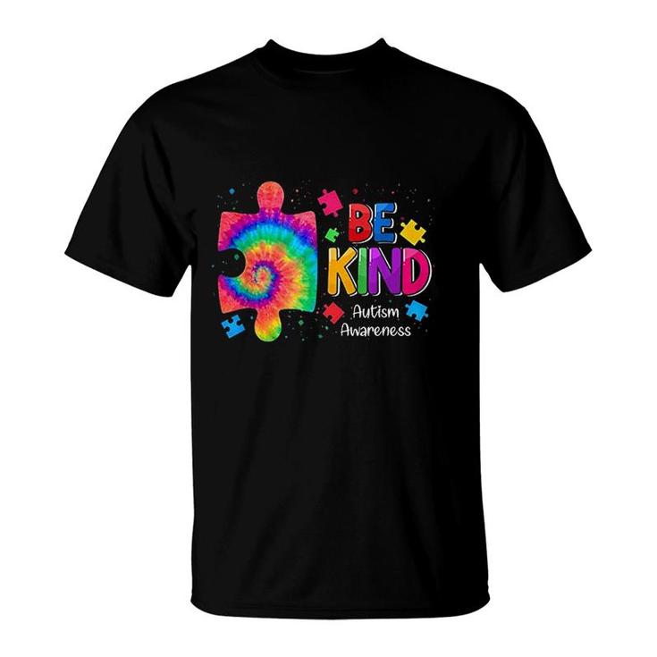Be Kind Puzzle Pieces Tie Dye Cute Autism Awareness Boy Kids T-Shirt
