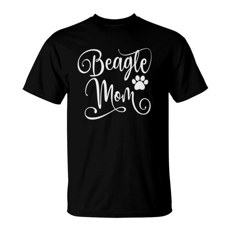 Beagle Mom Dog Lover Paw Print White Script Mother's Day T-Shirt