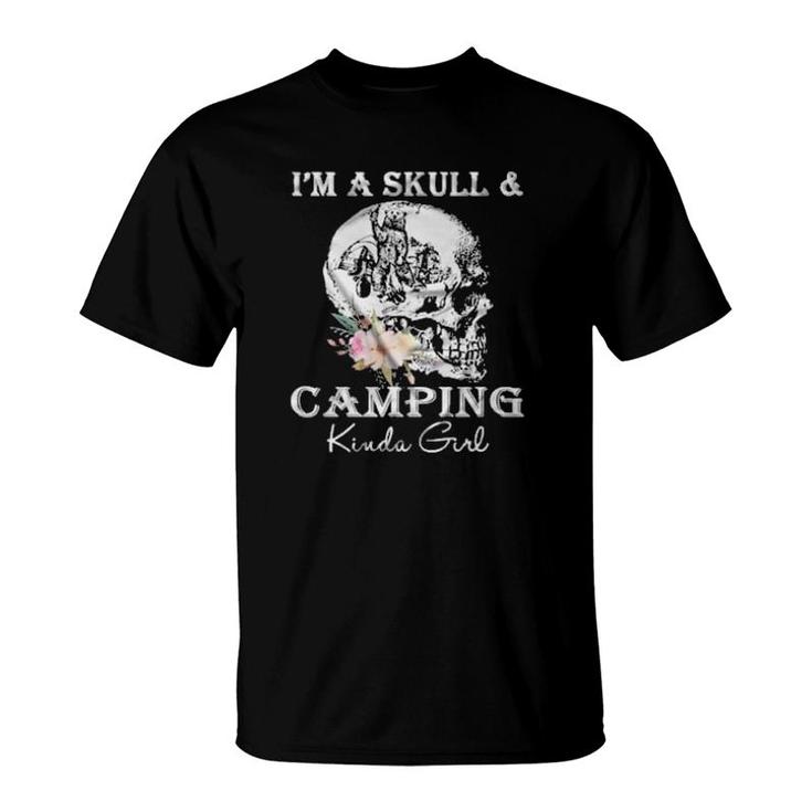 Bear Drinking Beer I'm A Skull And Camping Kinda Girl T-Shirt