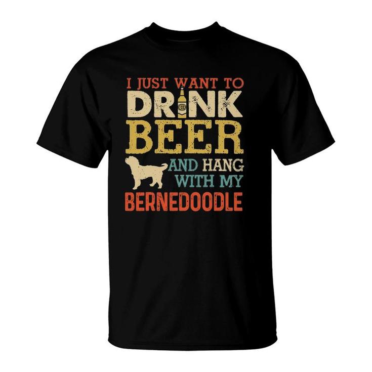 Bernedoodle Dad Drink Beer Hang With Dog Funny Men Vintage T-Shirt