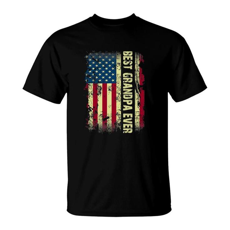 Best Grandpa Ever Vintage American Flag Gift Fathers Day Tee T-Shirt
