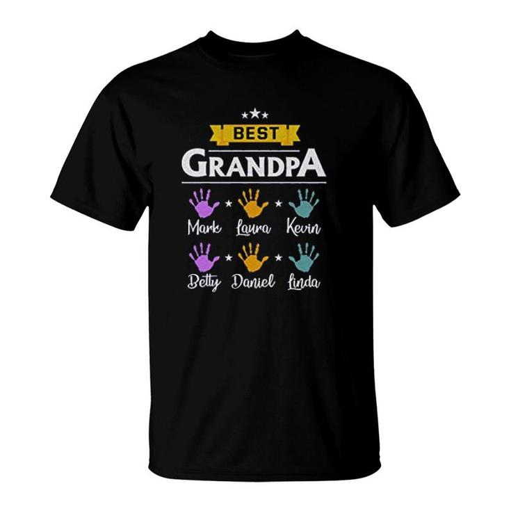 Best Grandpa With Grandchilds Handprint T-Shirt