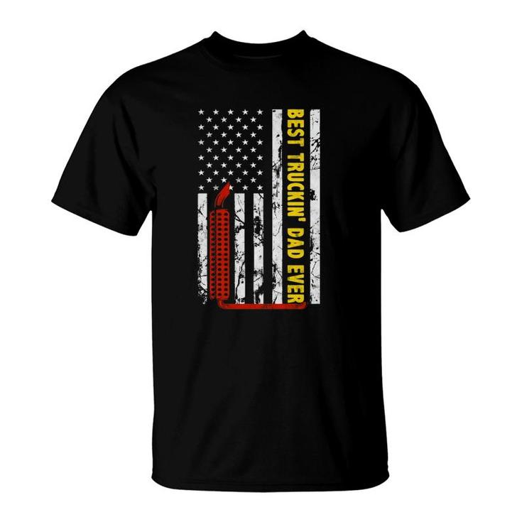 Best Truckin Dad Ever Thin Yellow Line American Flag Trucker  T-Shirt
