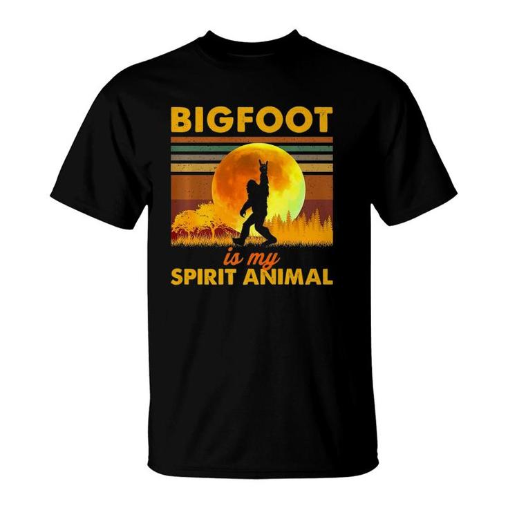 Bigfoot Is My Spirit Animal Bigfoot Walking In The Moon  T-Shirt