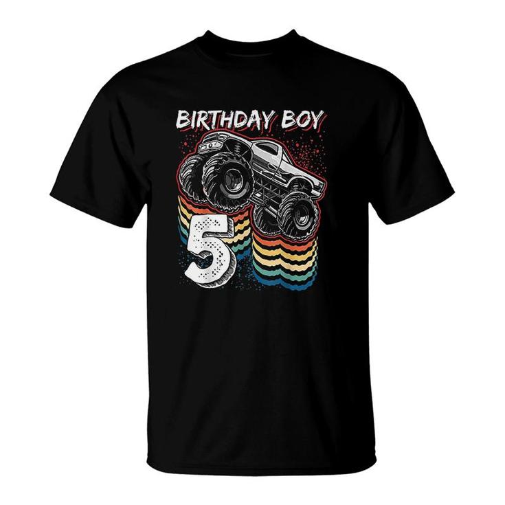 Birthday Boy 5 Monster Truck 5th Birthday Retro Vintage Gift  T-Shirt