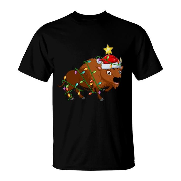 Bison Lighting Xmas Tree Matching Bison Christmas  T-Shirt