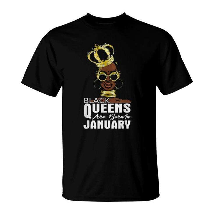Black Queens Born In January Birthday Girl African American  T-Shirt