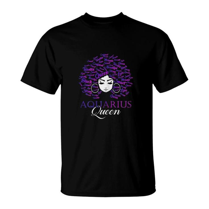 Black Women Afro Hair Aquarius Queen T-Shirt