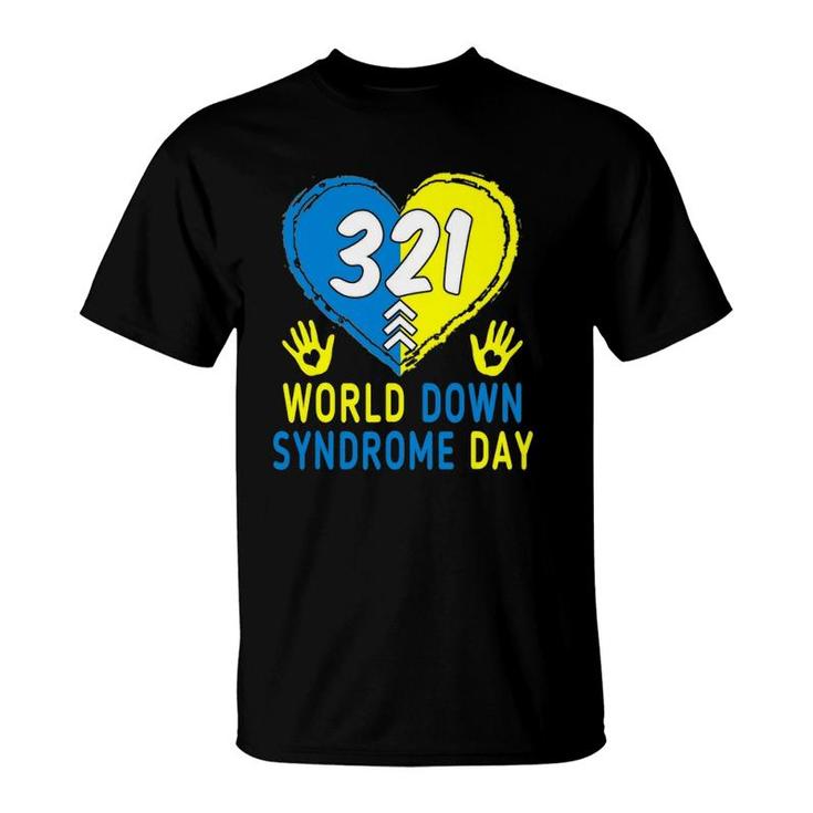 Blue Yellow Heart 21 World Down Syndrome Awareness Day T-Shirt