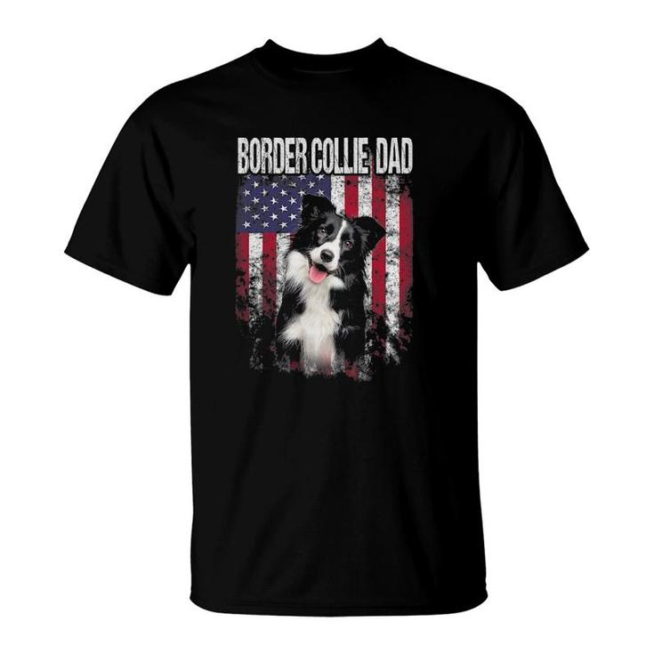 Border Collie Dad With Proud American Flag Dog Lover Gifts T-Shirt