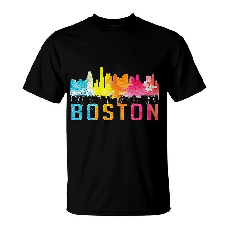Boston Massachusetts Retro Watercolor T-Shirt