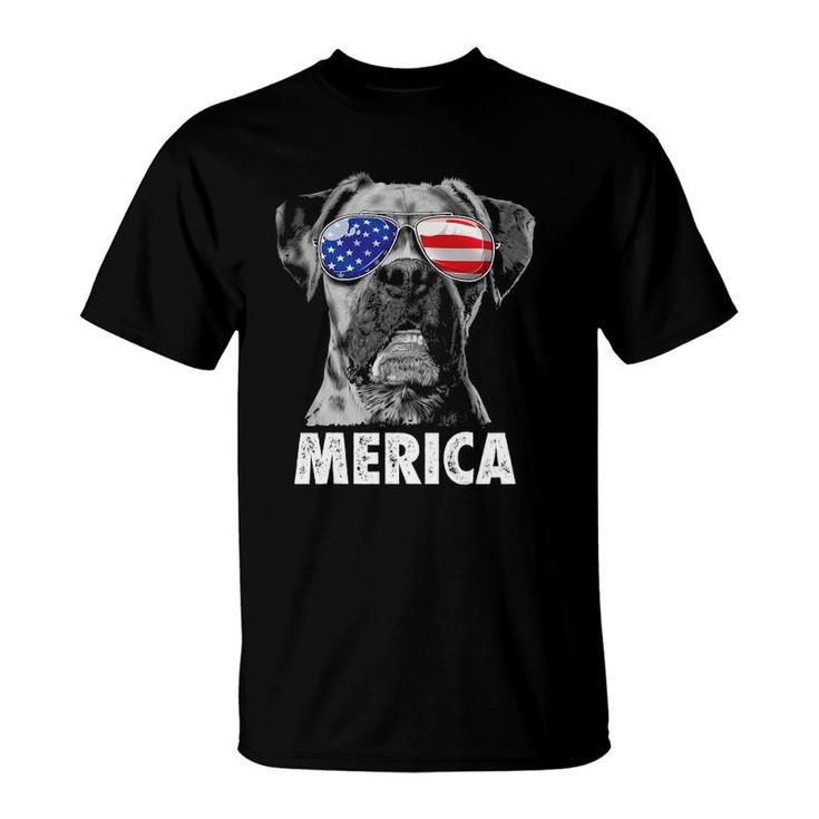 Boxer 4Th Of July Merica Sunglasses Men Usa American Flag T-Shirt