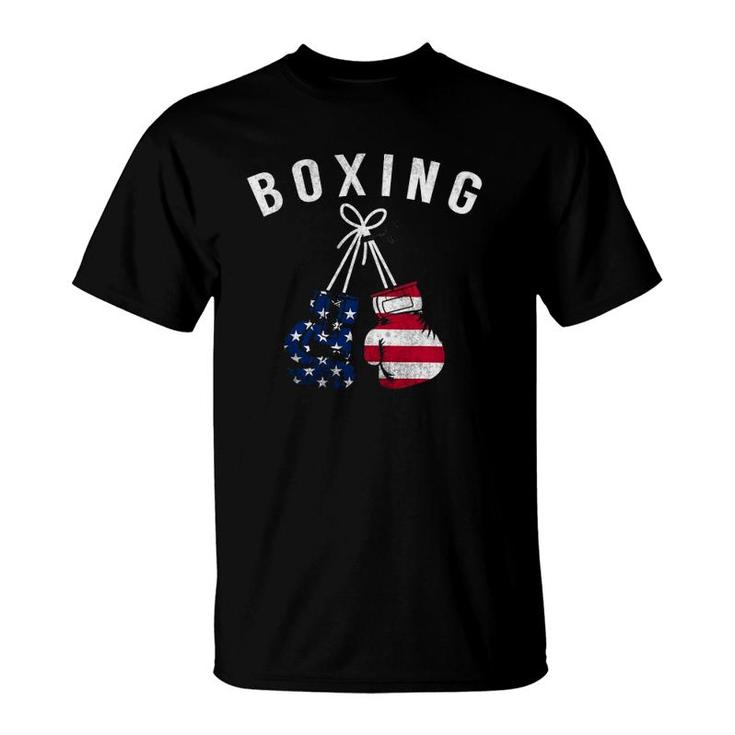 Boxing Gifts For Him Dad Men Box Gloves American Flag Usa T-Shirt