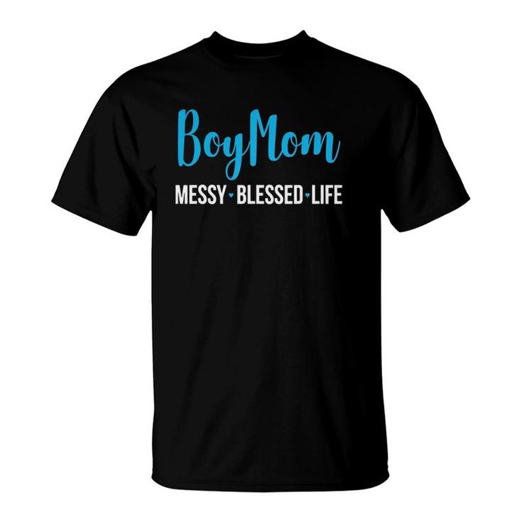 Boy Mom Messy Blessed Life Womens Girl Boys T-Shirt