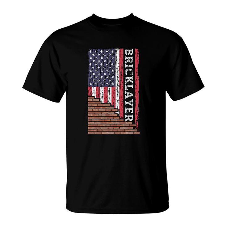 Brick Mason Bricklayer Masonry Dad Us Flag Construction Gift T-Shirt