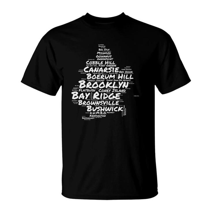 Brooklyn New York Neighborhoods Word Cloud Brooklyn T-Shirt
