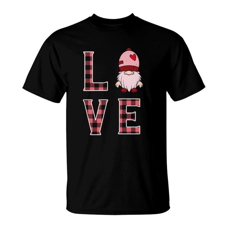 Buffalo Style Pink Plaid Gnome Love & Heart Valentines Gnome  T-Shirt