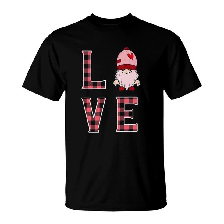 Buffalo Style Pink Plaid Gnome Love & Heart Valentines Gnome T-Shirt
