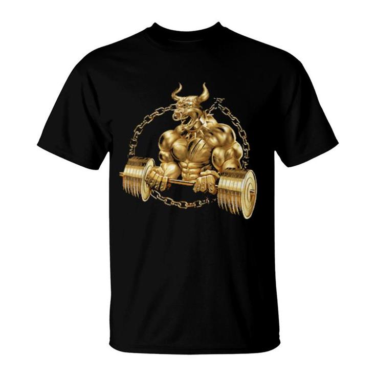 Bull Beast Lifting Taurus Bodybuilding Workout Fitness Gold  T-Shirt