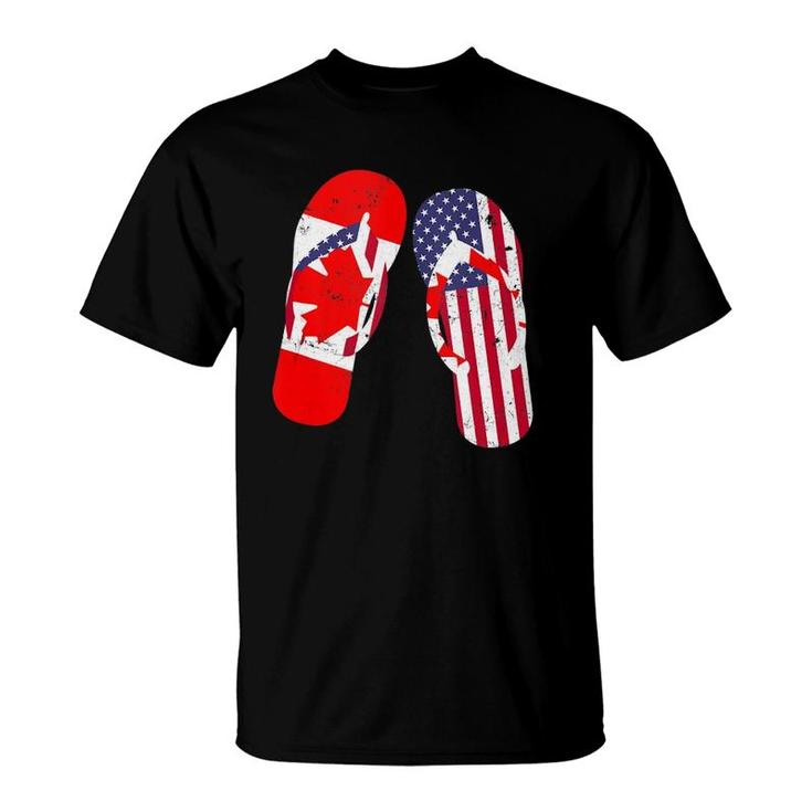 Canadian American Flag Flip Flops Patriotic Gift  T-Shirt