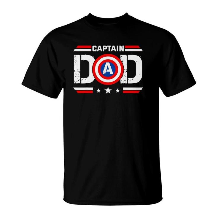 Captain Dad Superhero Funny Men Fathers Day Vintage Dad T-Shirt