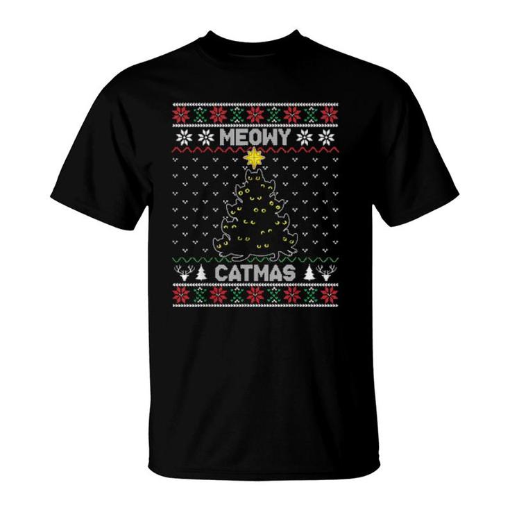 Cat Christmas Tree Meowy Catmas Xmas Girls Boys Ugly Style  T-Shirt
