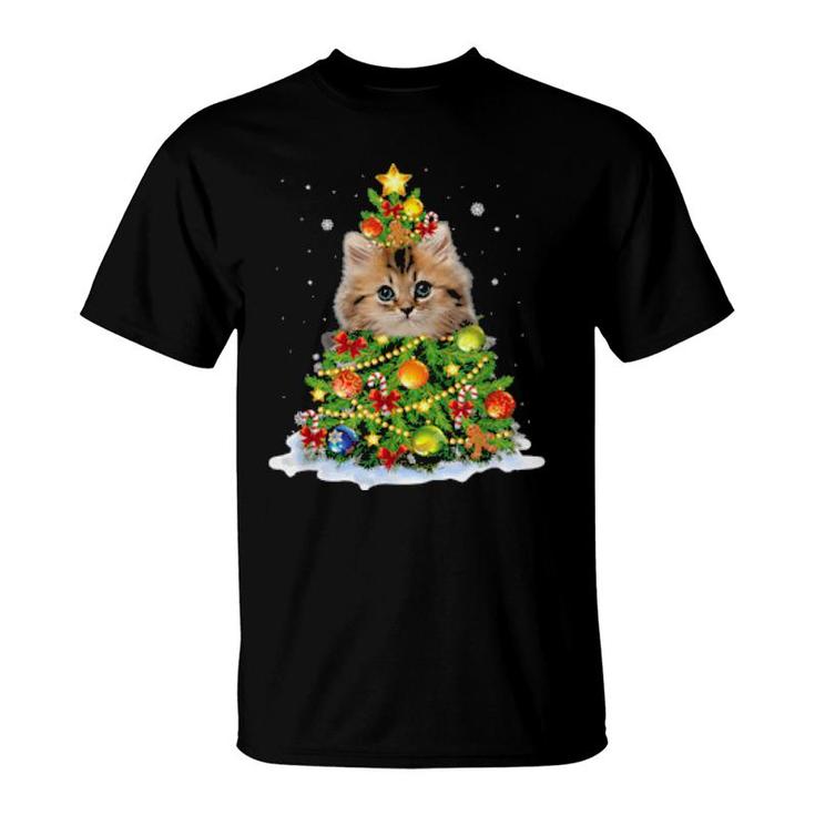 Cat Christmas Tree Ornaments Decor Pajamas Family Xmas  T-Shirt