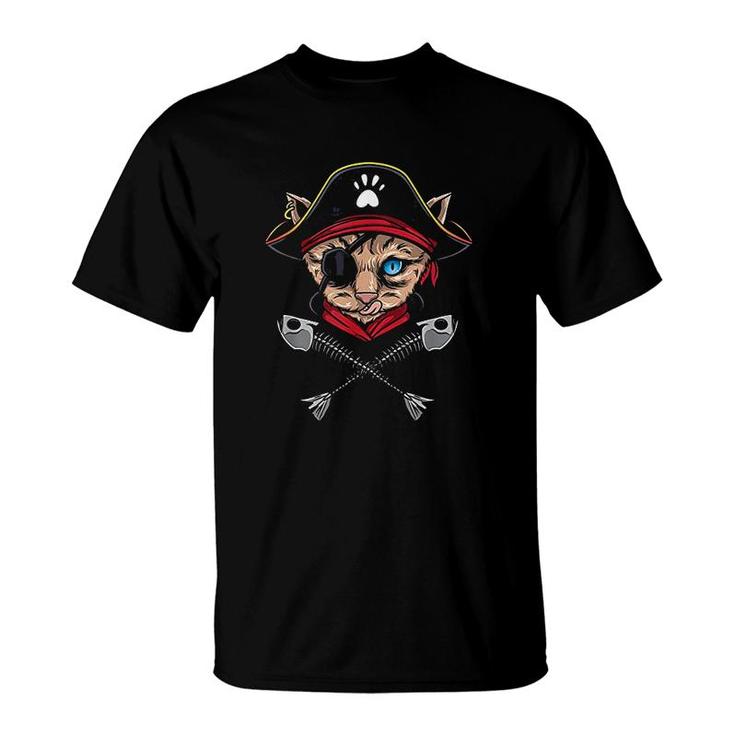 Cat Pirate Jolly Roger Flag Skull And Crossbones T-Shirt