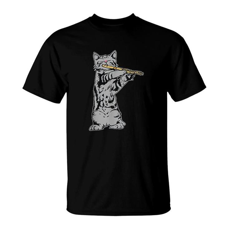 Cat Playing Flute T-Shirt Cool Musician Marching Band