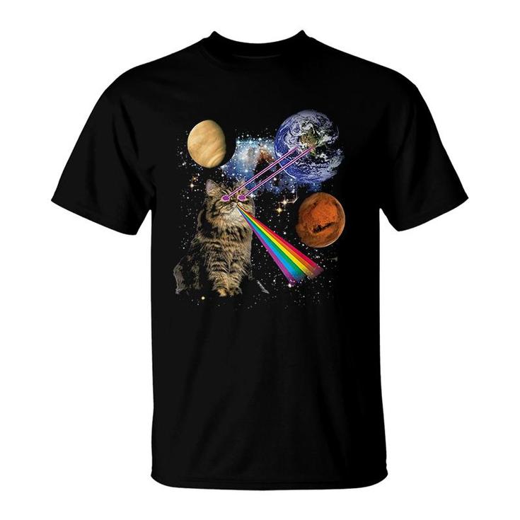 Cat Rainbow In Galaxy Space T-Shirt