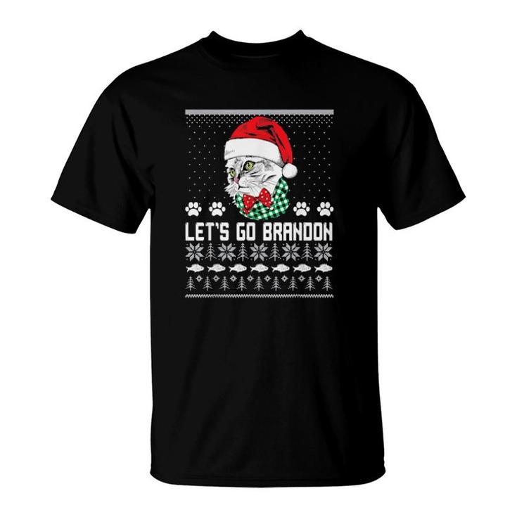 Christmas Cat Let’S Go Brandon Ugly Merry Christmas T-Shirt