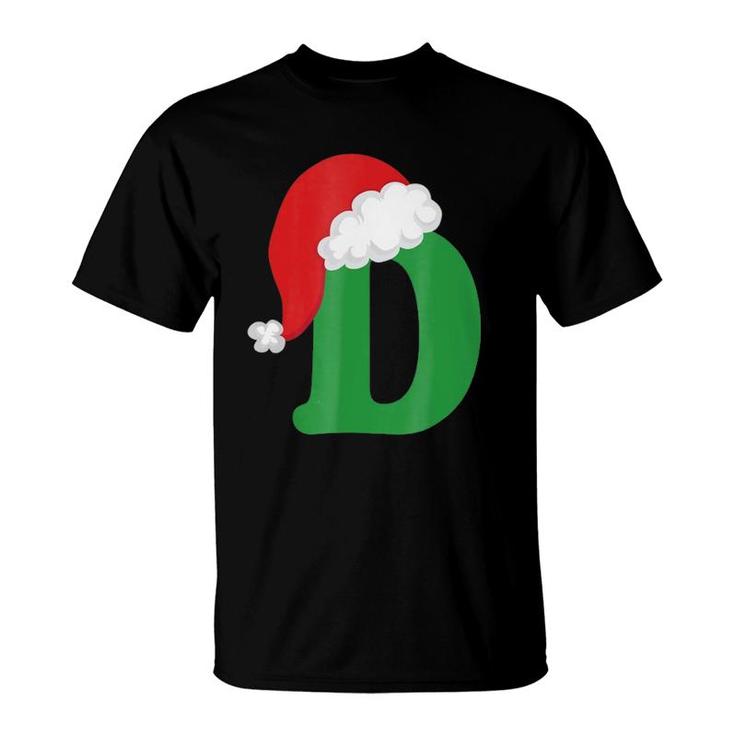 Christmas Santa Hat Letter D Monogram Holiday Photo T-Shirt