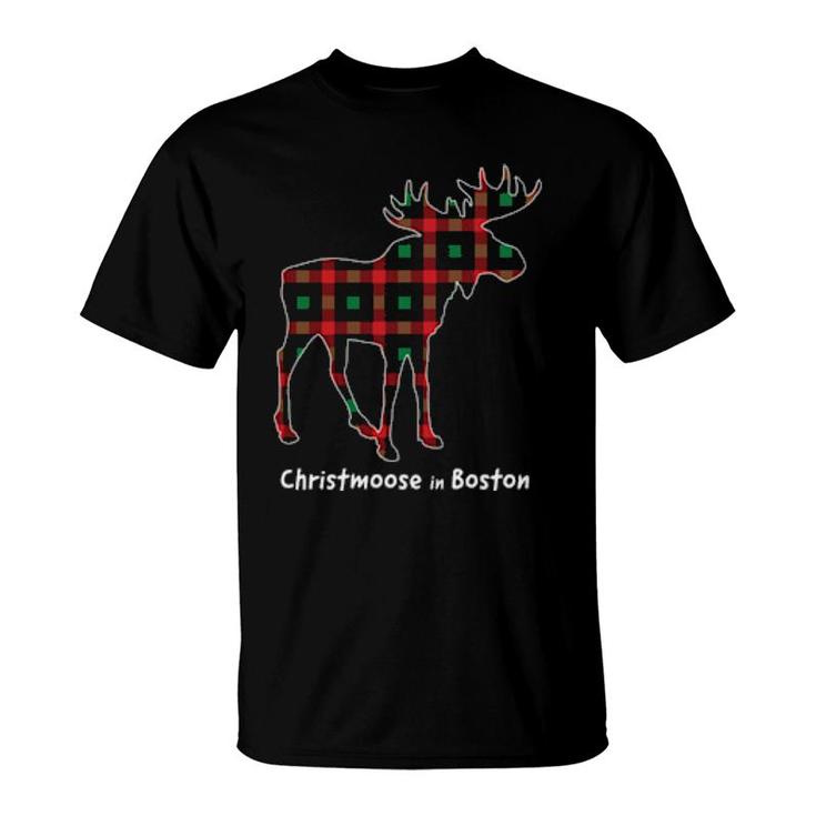 Christmoose In Boston Ma Moose Buffalo Red & Green Plaid  T-Shirt