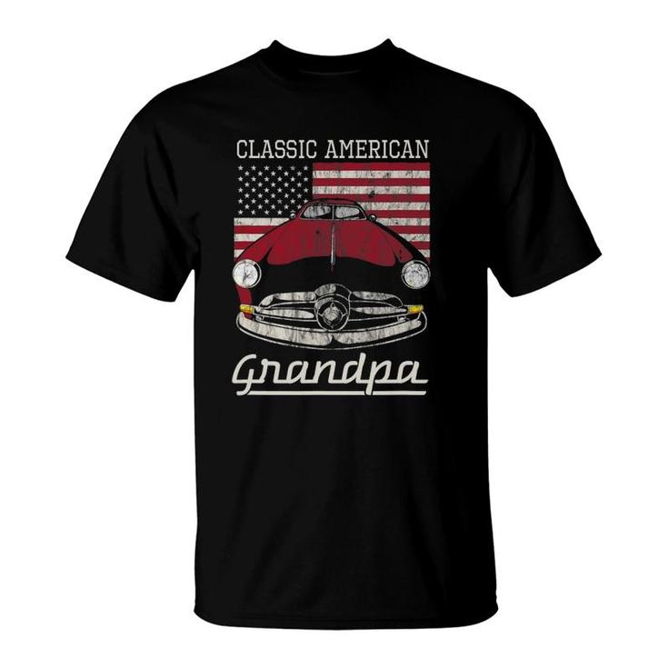 Classic American Grandpa American Flag Antique Car T-Shirt