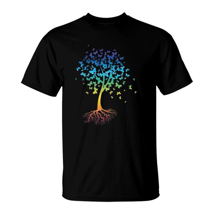 Colorful Butterfly Tree Root Environment Inspiration T-Shirt
