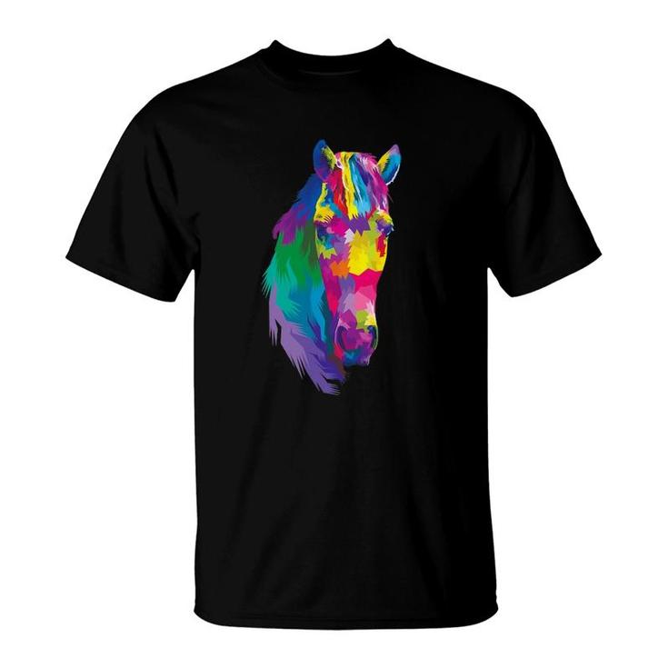 Colorful Horse's Head Polygonal Geometric Horse Horse-Loving T-Shirt