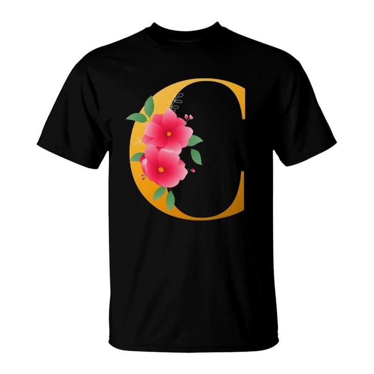 Cool Floral Alphabet Cute Initial Monogram Letter C Graphic T-Shirt