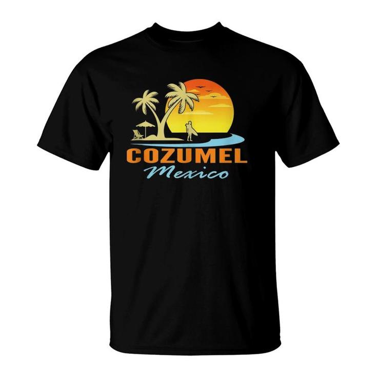 Cozumel Mexico Beach Sunset Palm Trees Ocean Surfer  T-Shirt