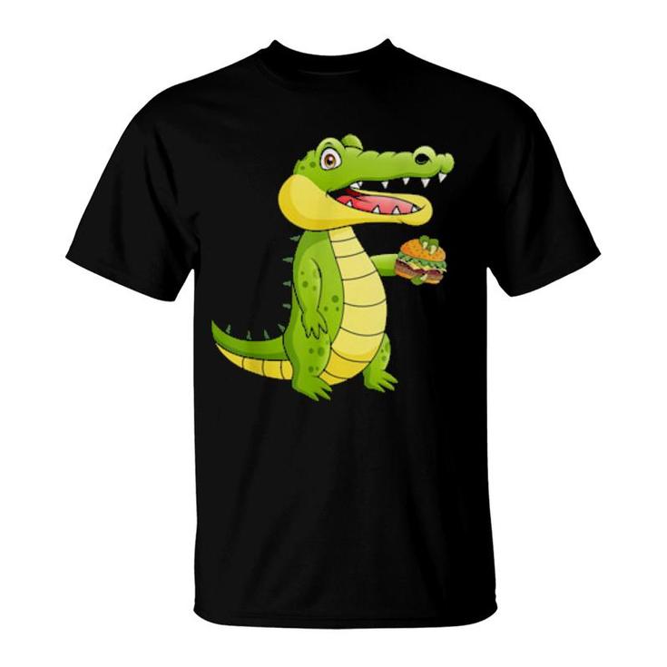 Crocodile Eat Burger, Fast Food America Usa  T-Shirt