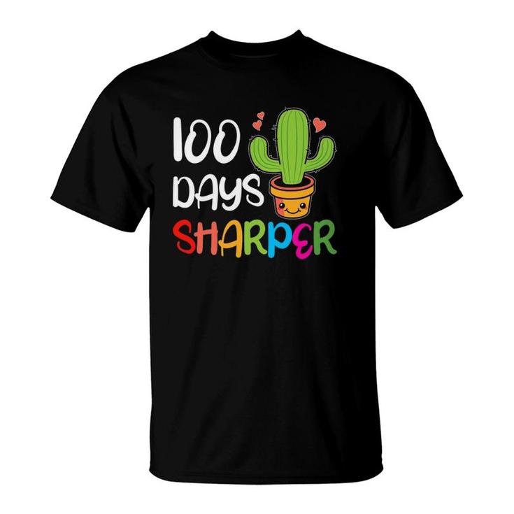 Cute 100 Days Sharper Cactus Teacher 100Th Day Of School T-Shirt