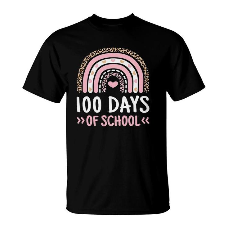 Cute 100Th Day Of School 100 Days Leopard Rainbow Boys Girls T-Shirt