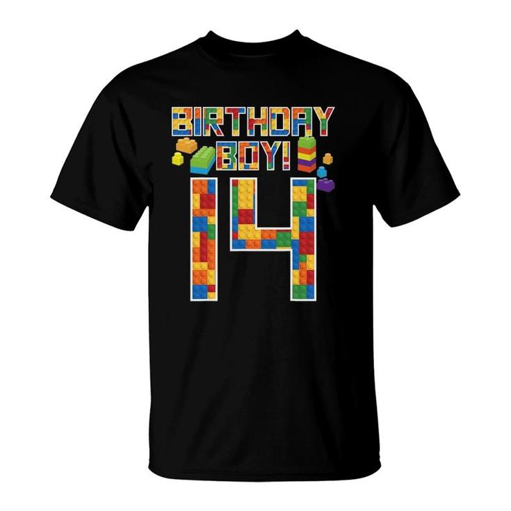 Cute 14Th Birthday Gift 14 Years Old Block Building Boy Kid T-Shirt