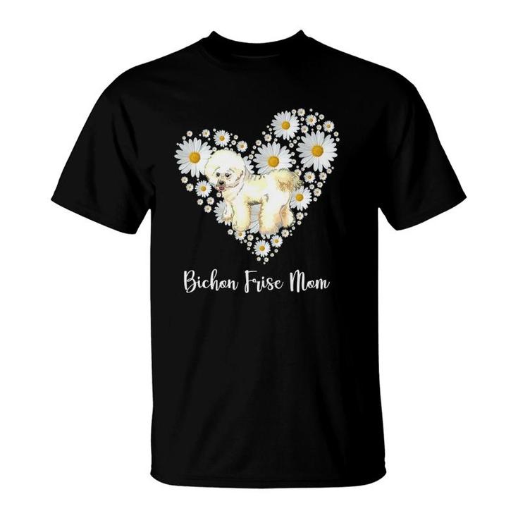 Cute Bichon Frise & Daisy Flower Heart Mother's Day T-Shirt