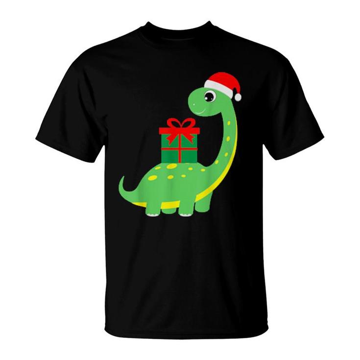 Cute Christmas Brontosaurus Dinosaur  T-Shirt