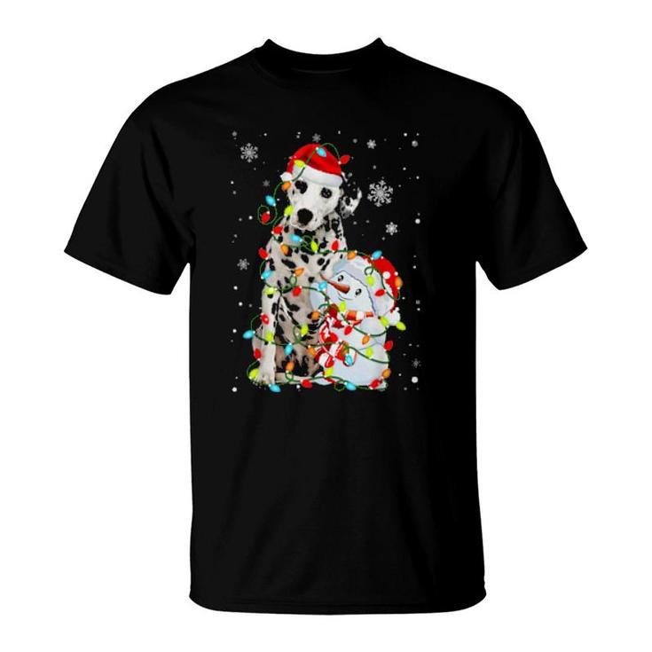 Cute Dalmatian Santa Hat Christmas Light Xmas  T-Shirt