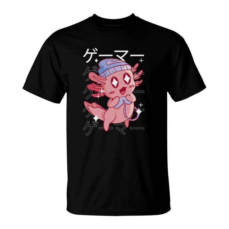 Cute Happy Axolotl Gamer Kawaii Video Gaming Game Player T-Shirt