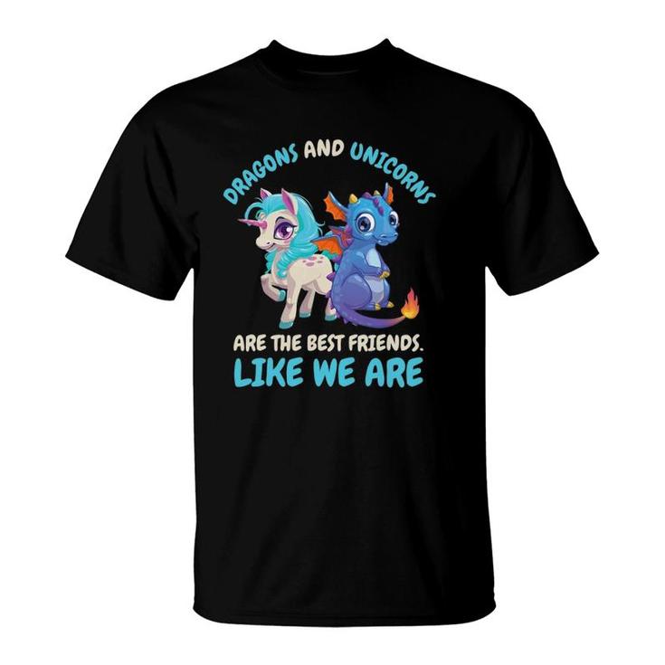 Cute Kids Dragons And Unicorns Best Friends Friendship Gift T-Shirt