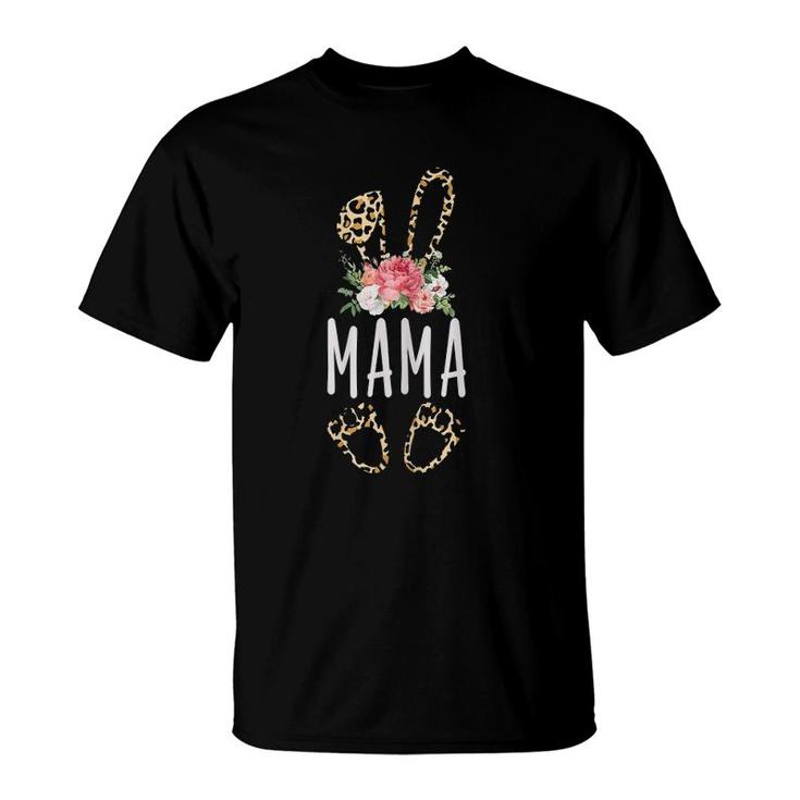 Cute Leopard Print Bunny Ears Spring Flowers Easter Mama T-Shirt