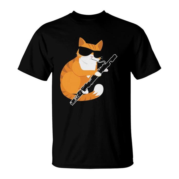Cute Music Cat Sunglasses Musical Instrument Bassoon Player T-Shirt